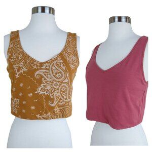 Women's Reversible Crop Top Tank Mustard Bandana & Solid Rose Pink